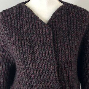 Vtg PGE Womens Cardigan Sz M Wool Mohair Chunky Sweater Open Top Button Bottom